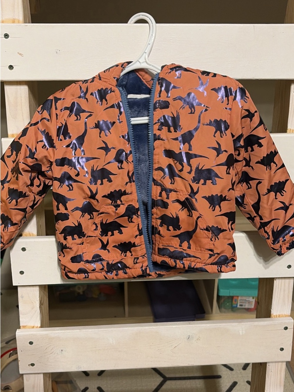Kids Orange Dinosaur-Print Puffer Jacket